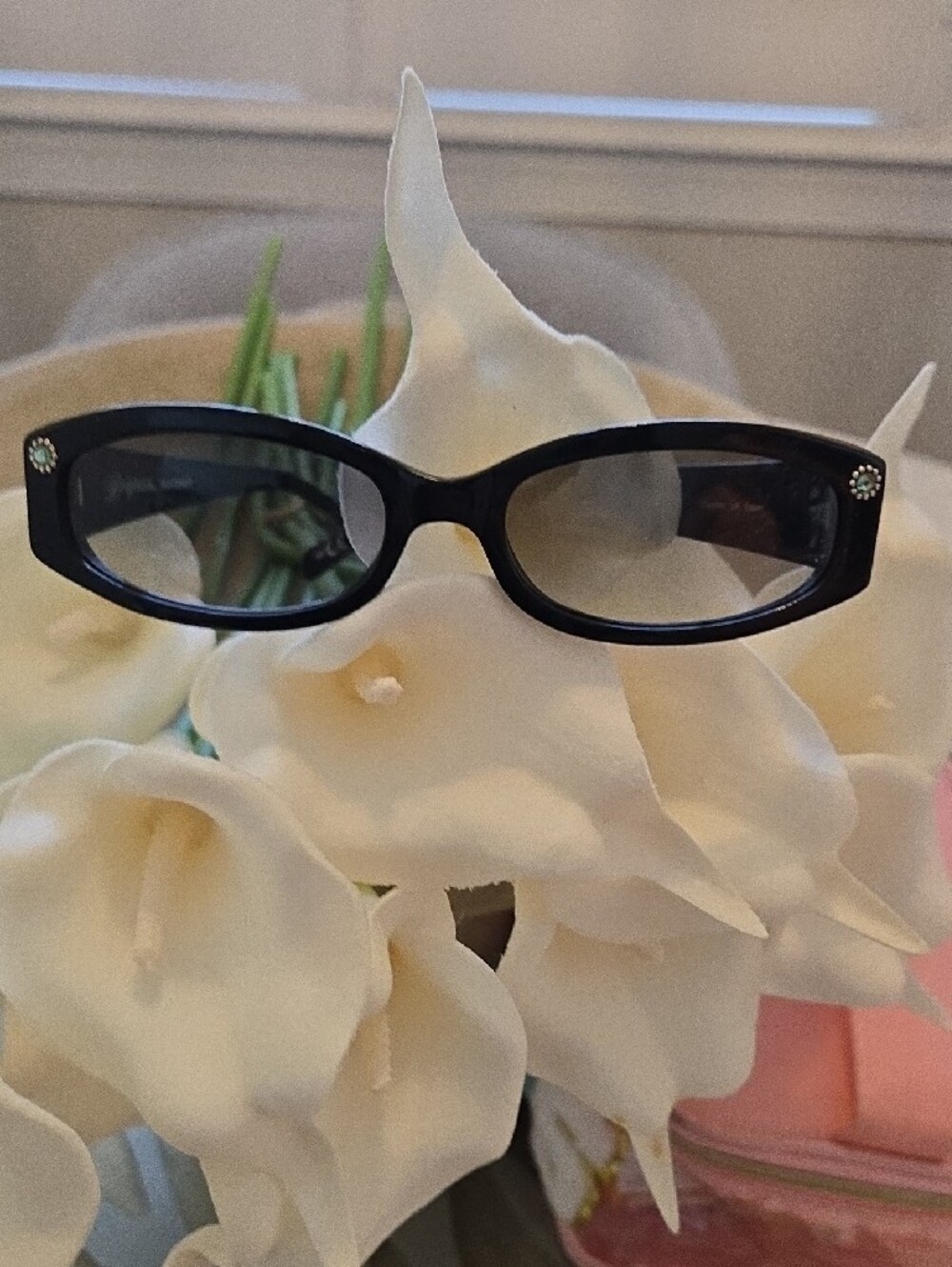 Brighton Black Embellished Raised Floral Temple Sleek Retro Design Sunglasses - Picture 4 of 5